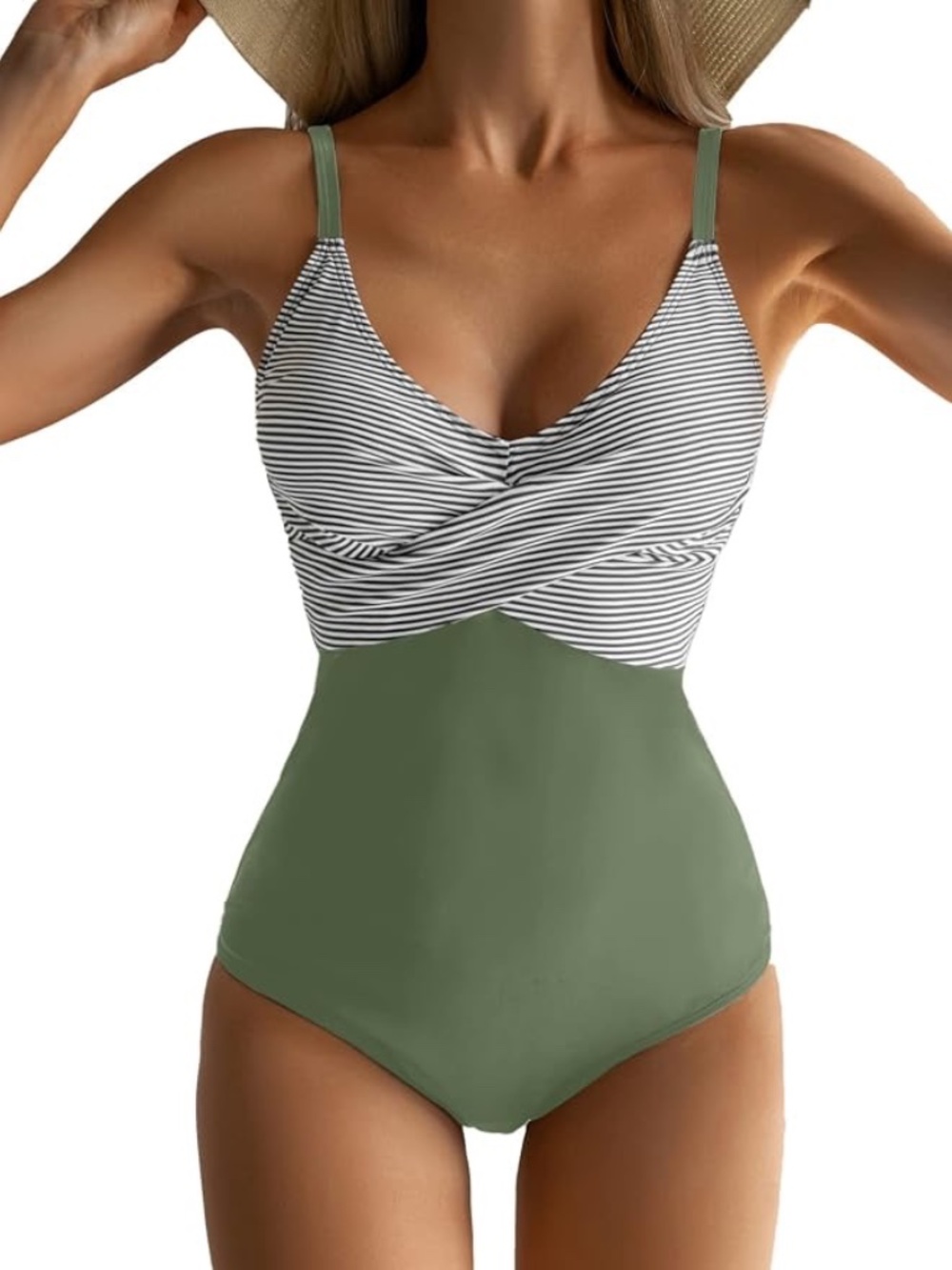 Women's One Piece Tummy Control Front Cross Bathing Suits Slimming V-Neck Size M